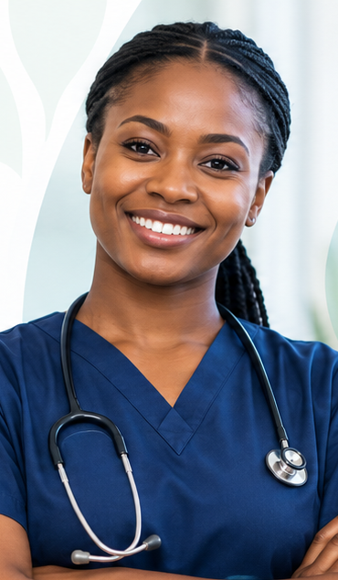 A smiling healthcare professional in scrubs, a CareLivo client